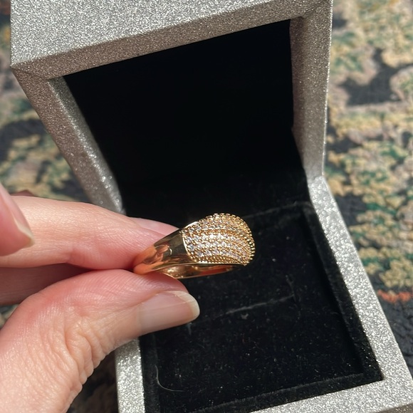 Elegant Gold Ring dome pave zirconia diamond gold band - Picture 10 of 17